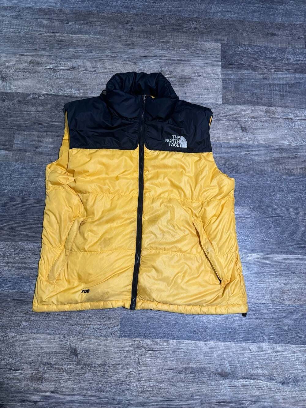 The North Face 700 Nuptse Puffer Down Vest Yellow Black Men's Large